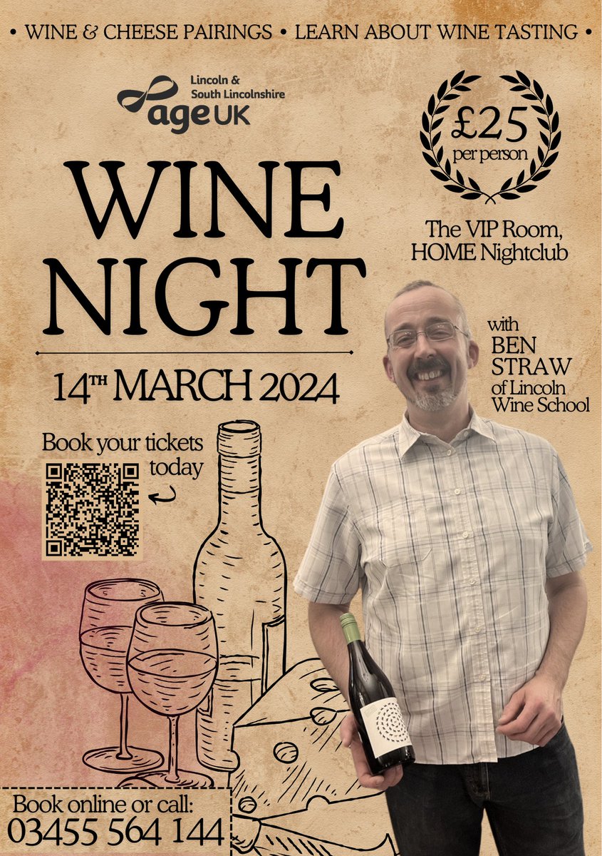 Join @ageuklsl and Lincoln Wine School expert, Ben Straw, for an evening of wine and cheese tasting! 📅 6:30pm - 14th March, 2024 📍 The VIP Room, HOME Nightclub Find out more and book - wine-night.raisely.com