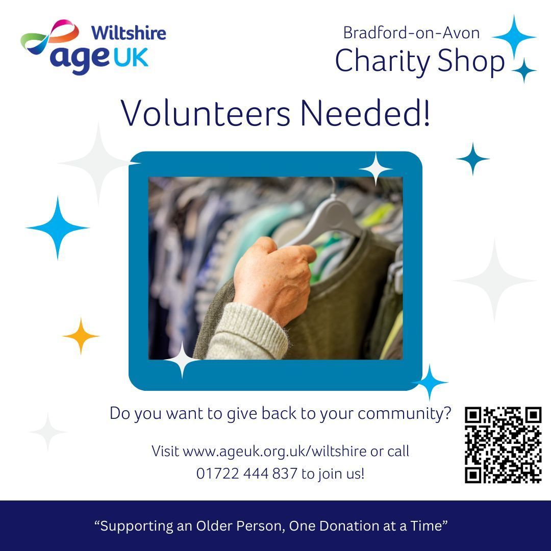 Do you want to make a real difference in older people's lives in Wiltshire?

Do you have a spare few hours each week that you could regularly commit to?

If so, we would love to hear from you!

#ageukwiltshire #charityshops