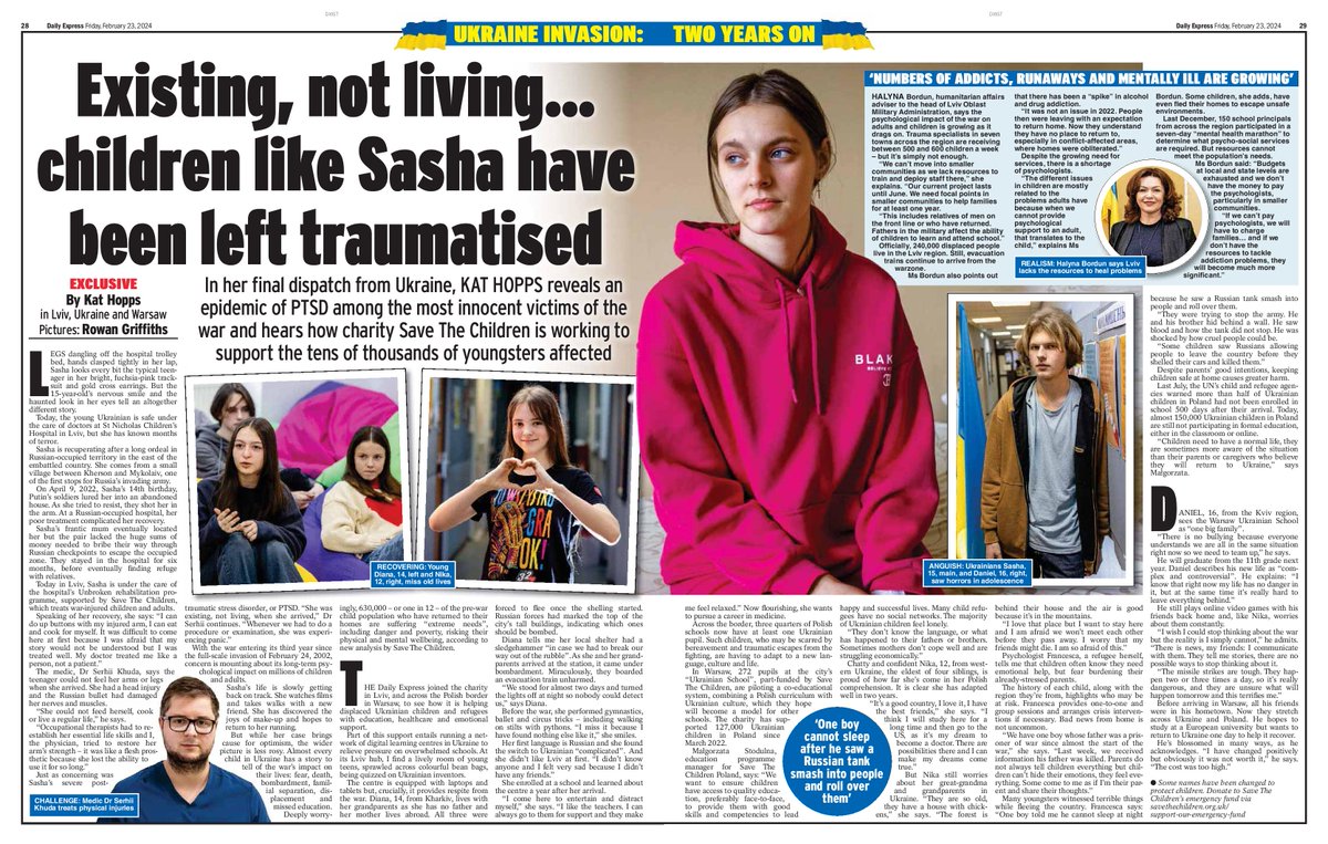 In my final dispatch from Lviv and Warsaw with @savechildrenuk I reveal how a shortage of psychologists for war-traumatised families is taking its mental toll on children, and I meet brave teens like Sasha, pictured, who are benefiting from the charity's support