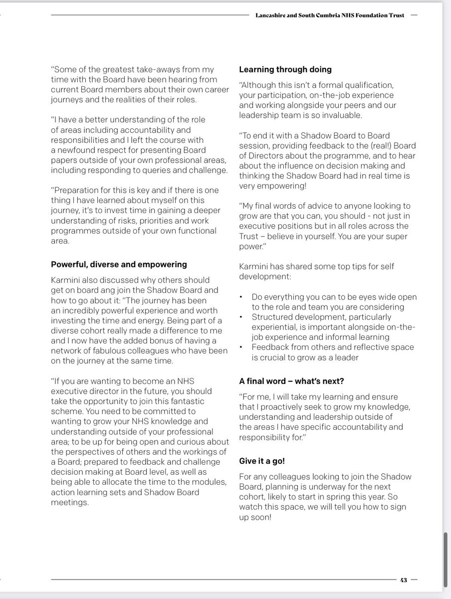 Super pleased to read this @KarminiMcCann ❤️ So glad you took loads from the #shadowboard programme! We look fw to watching your onward journey 🙌🏼🙌🏼 Big shout out to @UK_ILN team @ @WeAreLSCFT theinspiringleadersnetwork.co.uk/wp-content/upl…