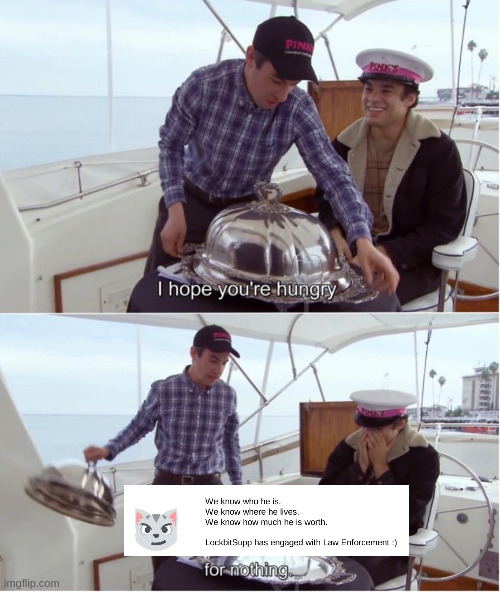 SASSnRaaS's tweet photo. I couldn't decide which meme better represents the bait and switch FBI just pulled on us.
#LockBit #LockBitch https://t.co/Fpl2hu9S4E