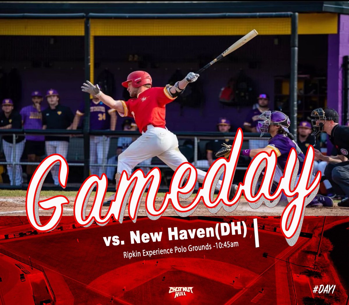CHCBaseball's tweet photo. 𝑰𝑻𝑺 𝑶𝑷𝑬𝑵𝑰𝑵𝑮 𝑫𝑨𝒀! 𝒀𝑶𝑼 𝑹𝑬𝑨𝑫𝒀?!

🆚 New Haven 
⌚️10:30 &amp; 1:30
🏟️ Ripken Experience Polo Grounds
🎥 HICast Sports (Subscription Only) 

#GOGRIFFS #PACKTHESTELL #DAY1 https://t.co/Ylti9oIKCv