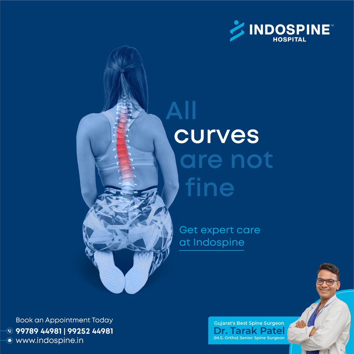 Not all curves are desirable; we mean a curvy spine. Let us straighten up your spine only at Indospine!

Call: 99789 44981 | 99252 44981
Visit: indospine.in

#IndospineHospital #SpinePain #SpineHospital #SpineHealthcare #BestSpineSurgeon #SpineSpecialist #Ahmedabad
