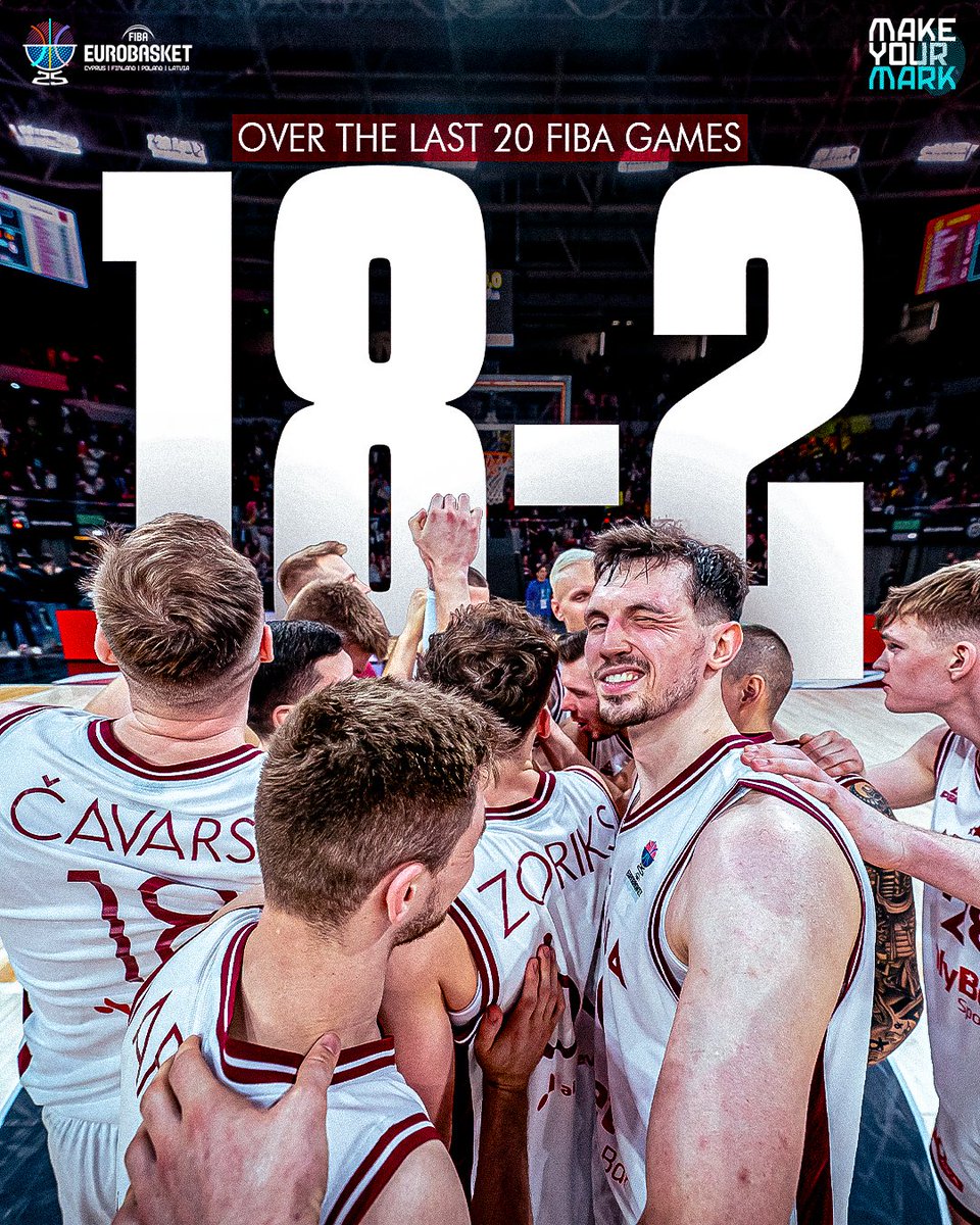 FIBA's tweet image. A new powerhouse in Europe? 😳

🇱🇻 Latvia are 18-2 on their last 20 games and they just keep playing beautiful basketball! 🔥

#EuroBasket x #MakeYourMark