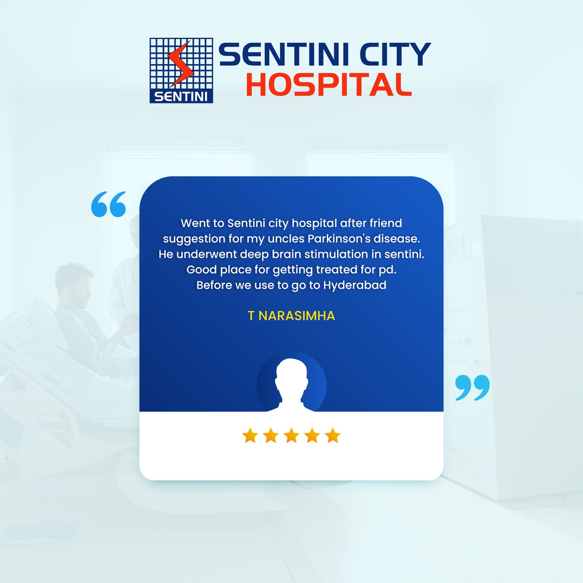 At Sentini City Hospital, we're dedicated to providing top-notch care for Parkinson's disease. Our deep brain stimulation (DBS) treatment is a game-changer
#Sentinicityhospital #sentini #vijayawada #PatientReviews #Testimonial #Feedback #ReviewOfTheDay #HappyPatients