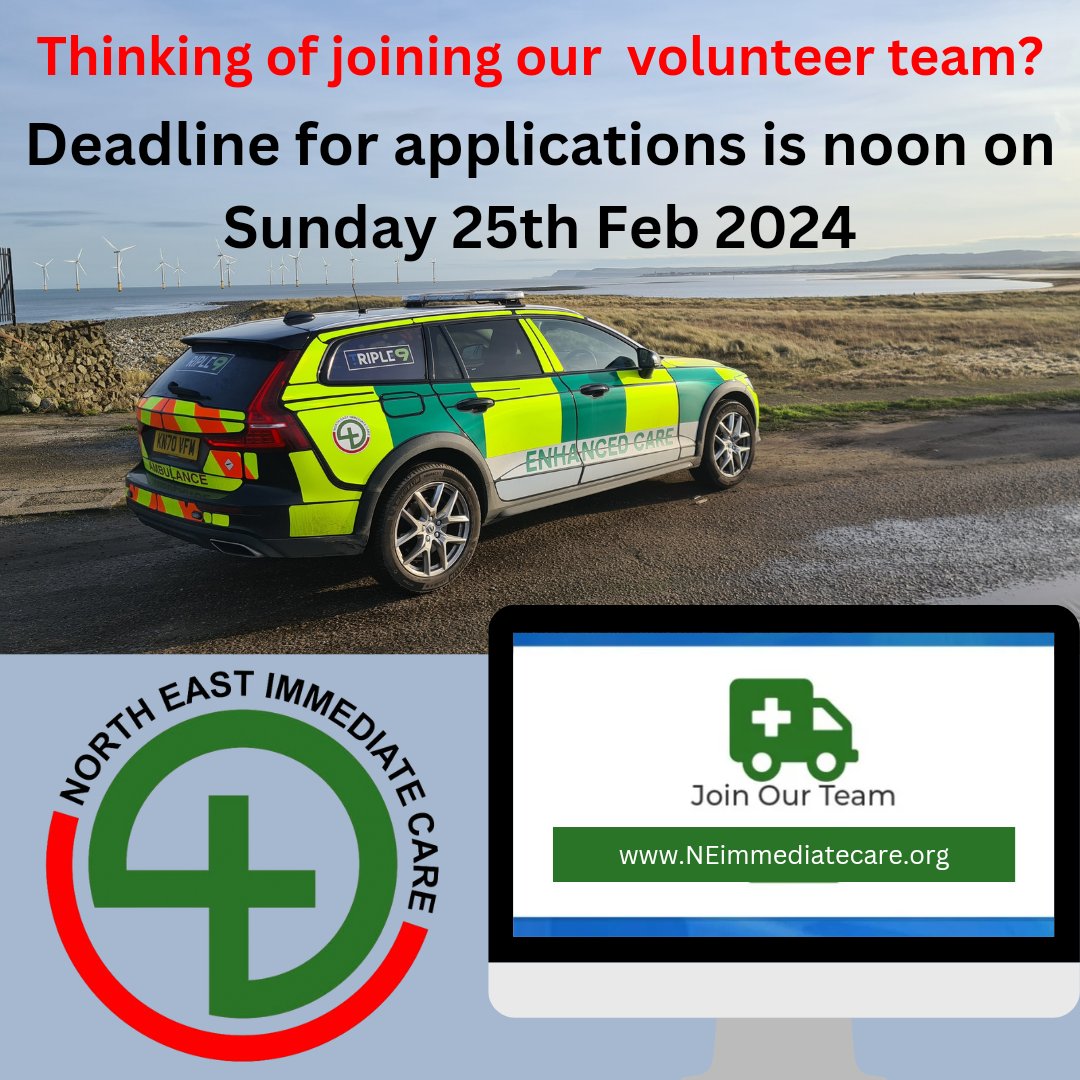 Just 48 hours until the deadline for applications to join our team of volunteers, if you are thinking of joining us apply today We are looking for: Responders - Doctors/Paramedics Supporters - To help run the charity, fundraise etc See our website for full details & to apply.