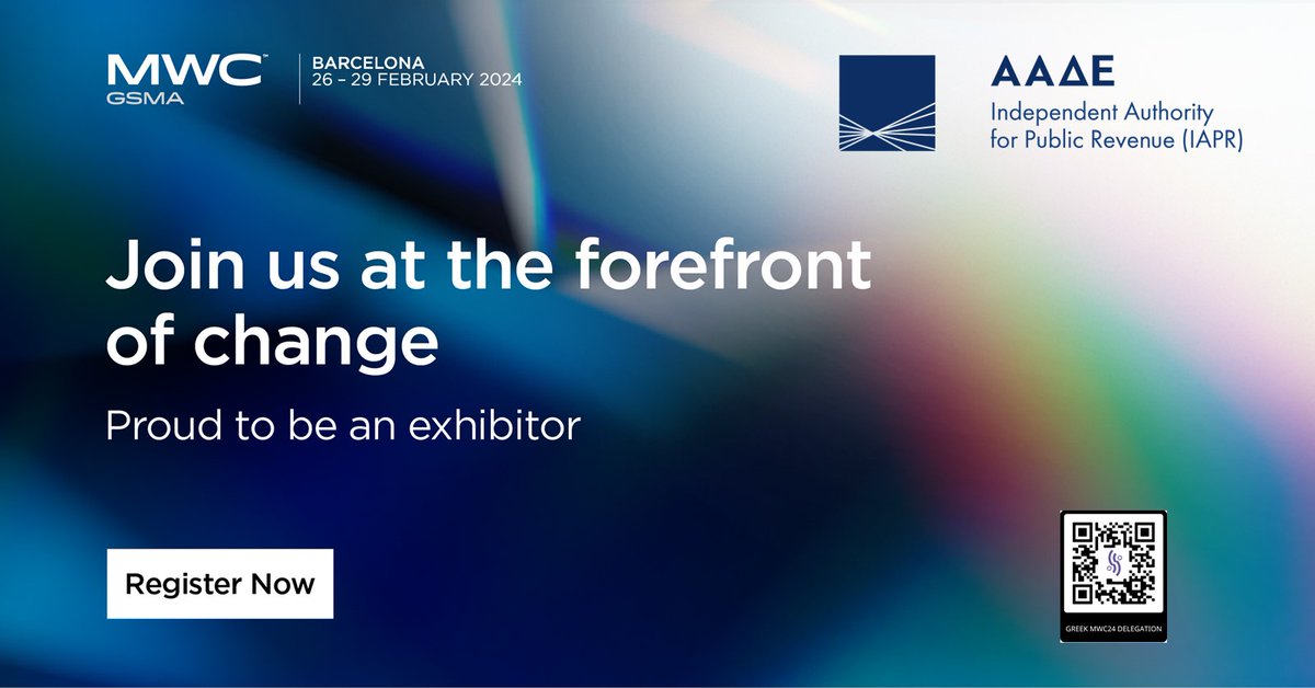 AADE_IAPR's tweet photo. Excited to exhibit at #MWC24 – the world’s largest and most influential connectivity event. Looking forward to presenting our digital portfolio and discussing new opportunities. #IAPR #ΑΑΔΕ #GreeceMWC2024 #SEKEE #EnterpriseGreece https://t.co/Y88wP1muwc