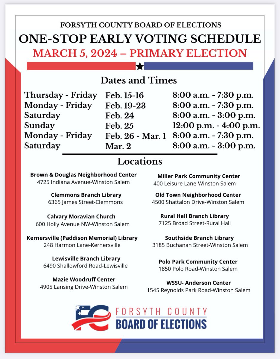One stop early voting information can we found here! forsyth.cc/elections/asse…