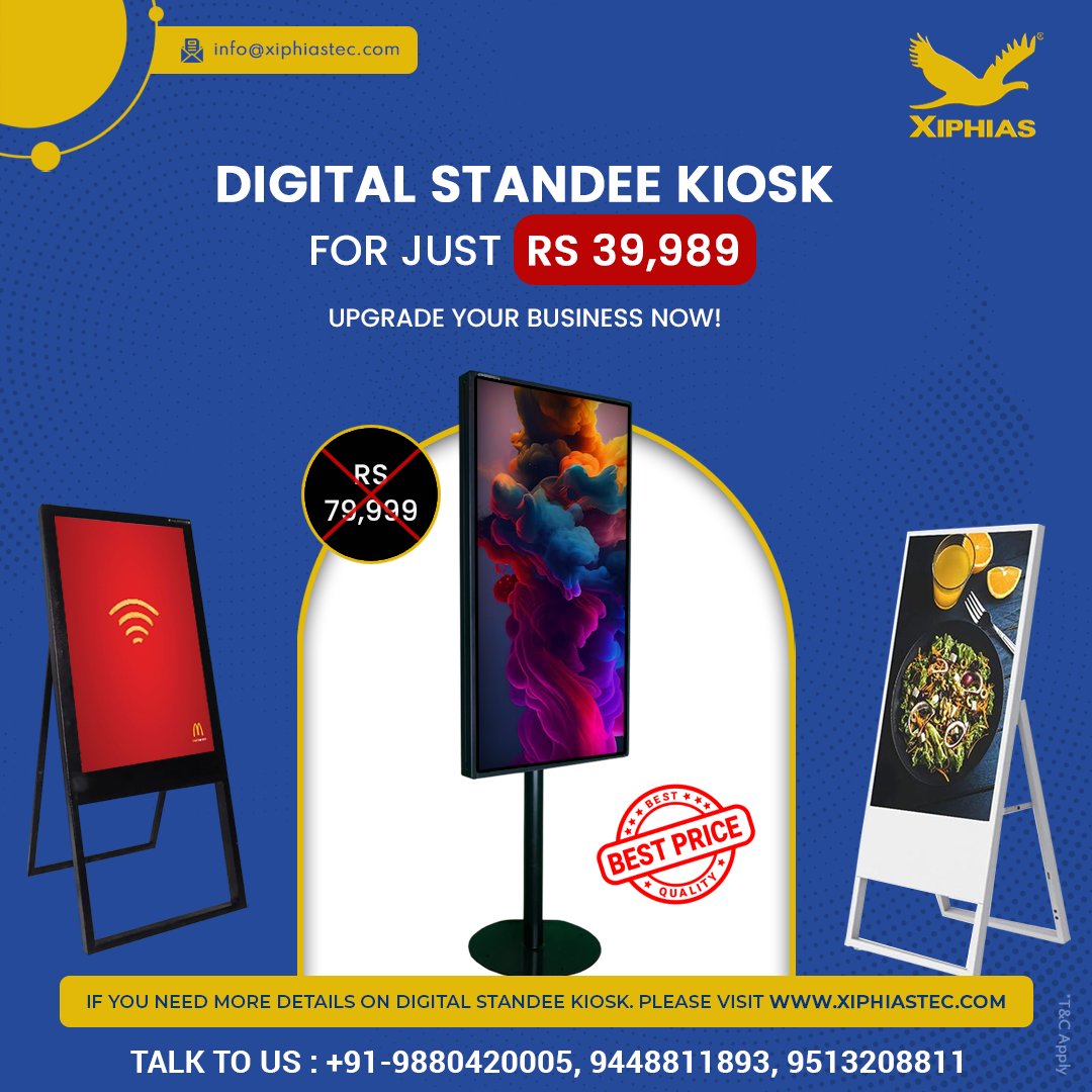 XIPHIAS0101's tweet image. Revolutionize your space with our cutting-edge digital standee kiosk! Elevate engagement, captivate audiences, and make a lasting impression. 

👉 For More Details:
🌎 xiphiastec.com/digital-sinage…
📞 91-80-67601000

#DigitalsignageKiosk #DigitalKiosk #DigitalStandeeKiosk
