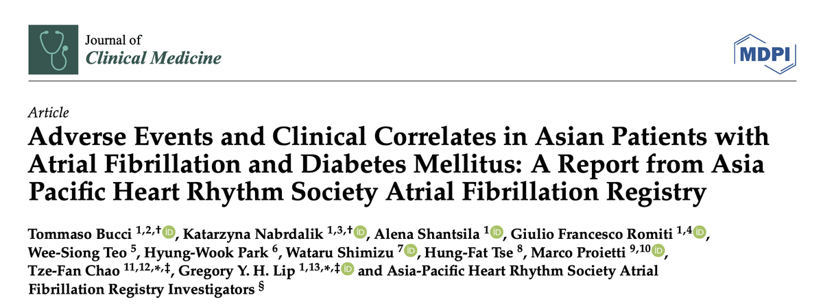 Adverse Events and Clinical Correlates in Asian Patients with Atrial Fibrillation #Afib and #Diabetes Mellitus: A Report from @APHRSOfficial Atrial Fibrillation Registry @LHCHFT @LJMU_Health @LivHPartners mdpi.com/2689312 #mdpijcm via @JCM_MDPI