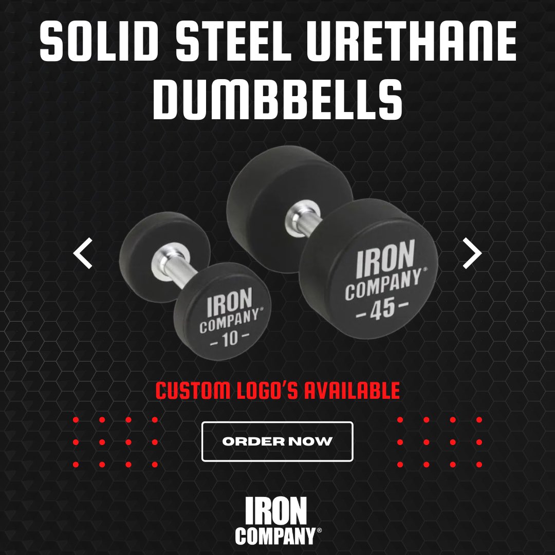 IRON COMPANY Solid Steel Urethane Dumbbells w/Optional Custom Logo’s: Our solid steel urethane dumbbells were developed specifically for commercial environments. 
ironcompany.com/iron-company-u…
#dumbbellworkout #solidsteel #gymequipment #fitnessequipment #ironcompany #ironcompanydotcom