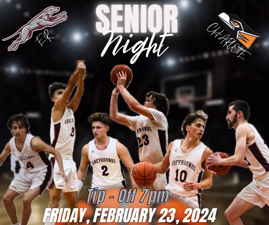 IT’S  S.E.N.I.O.R  NIGHT &amp; Our last regular season game ‼️

Come cheer on our Varsity boys as they take on the Charlotte Orioles and enjoy a special celebration for our Class of 2024 Seniors !!

⏰   TIP-OFF @ 7PM