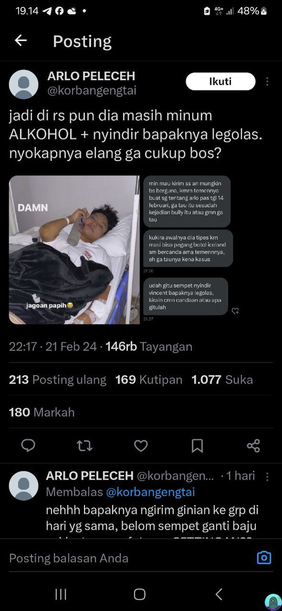 Tanyarl // BULLYING // GENG TAI
UPDATEE TERBARU GUYSSS..
- NYOKAP ARLO DEACTIVE 
- LEGOLAS STATUSNYA MASIH SAKSI
- IYA LEGOLAS MULU YANG MEREKA HIGHLIGHTT..