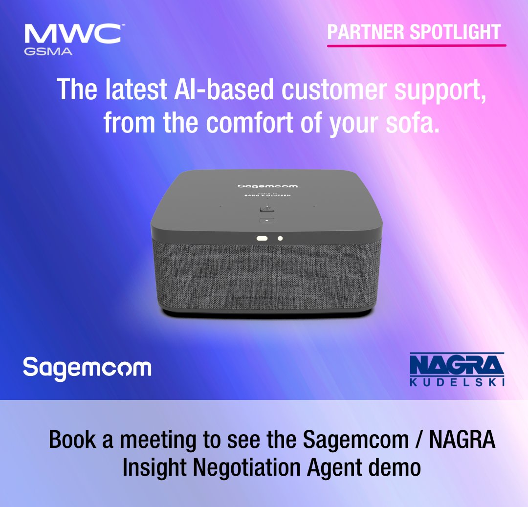 Only 3 days left to #MWC2024!

We are happy to present, together with @Sagemcom, the latest AI-based customer support powered by NAGRA Insight Negotiation Agent.
Want to find out more and see the demo? 👉 kdlski.co/42PlC7b

#NewDigitalEconomy
<a href="/MWCHub/">MWC</a>