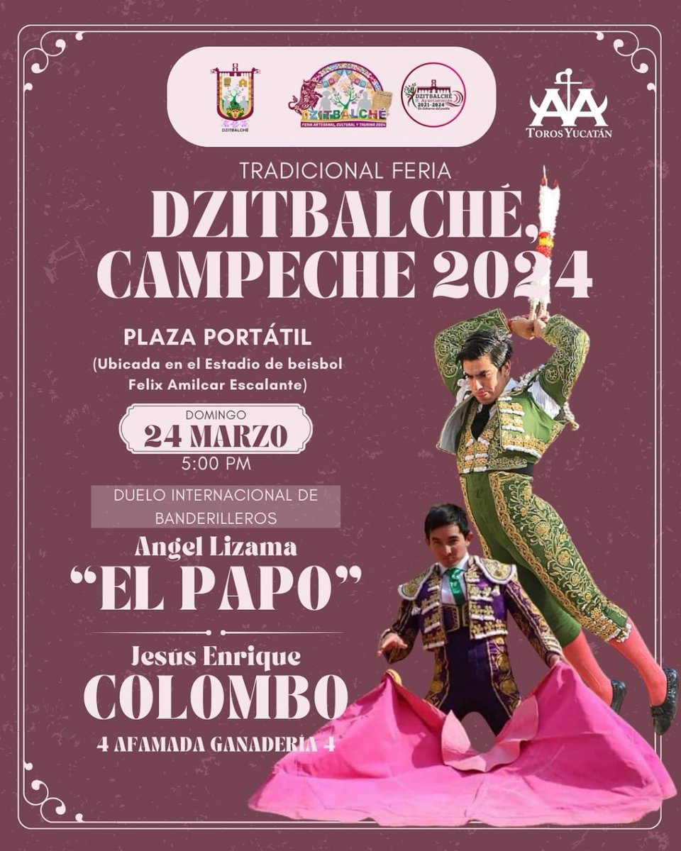 📅 𝗖𝗢𝗟𝗢𝗠𝗕𝗢, 𝗗𝗘 𝗡𝗨𝗘𝗩𝗢 𝗥𝗨𝗠𝗕𝗢 𝗔 𝗠𝗘́𝗫𝗜𝗖𝗢

Jesús Enrique Colombo estará en la próxima Feria Tradicional de Dzitbalché, en México, de la mano de Toros Yucatán el próximo 24 de Marzo.

¡Les esperamos! 🇲🇽