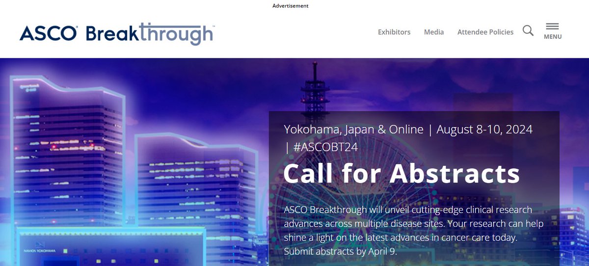 @ASCO Breakthrough 2024 is coming soon. We will be in Japan again coming August. Submit your abstract and join us! @JCOGO_ASCO #BT24 conferences.asco.org/breakthrough/a…