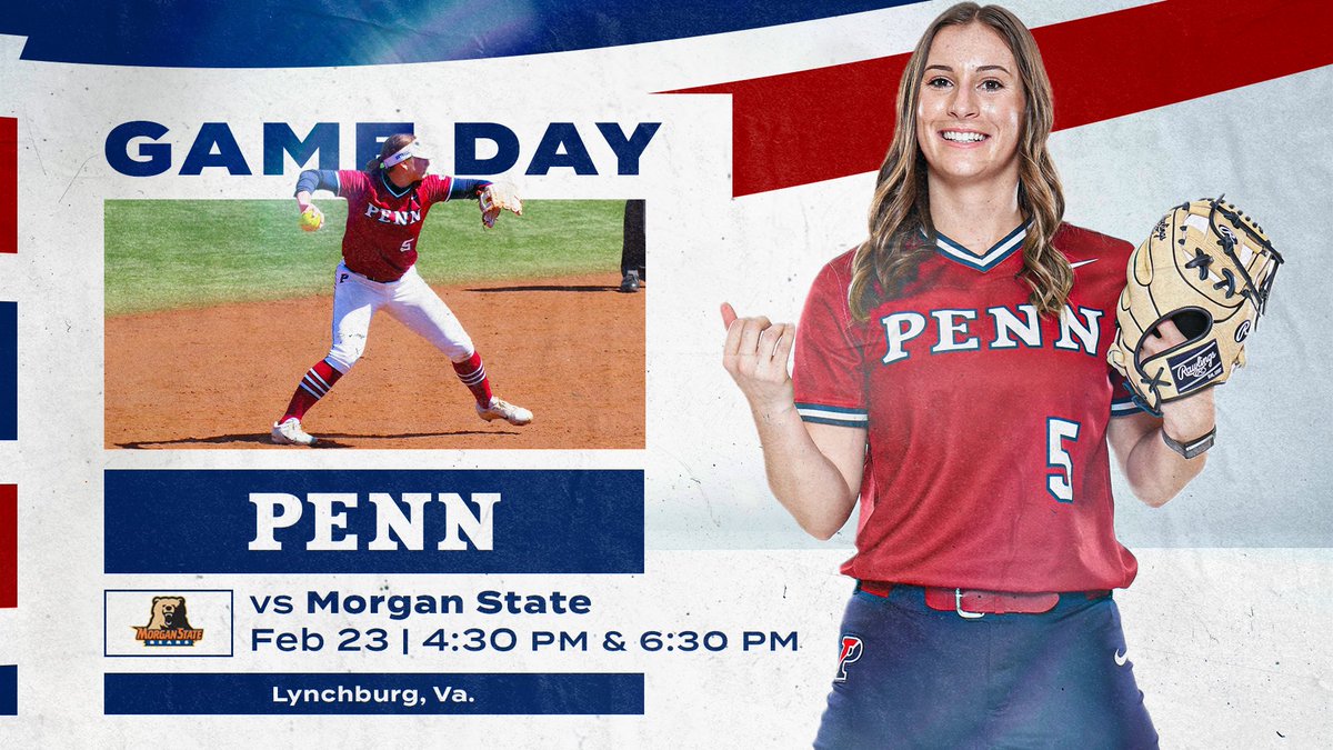Opening day is here! Day one at the Liberty Classic

🆚 Morgan State 
📍Lynchburg, Va.
⏰4:30 p.m. &amp; 6:30 p.m. 
📊bit.ly/3wsCd4G
 
#FightOnPenn🔴🔵🥎