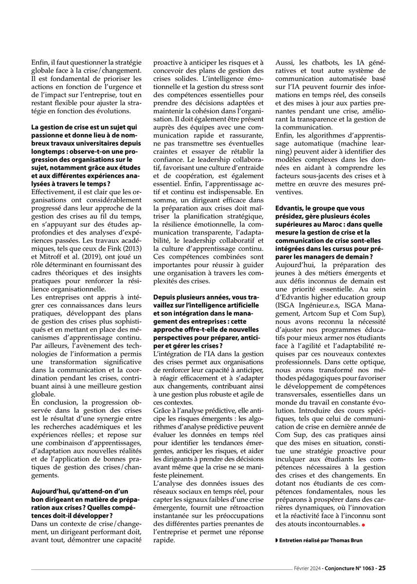 📰 Lors de son interview dans le magazine Conjoncture.info, le site d'information de la <a href="/CFCIM1/">CFCIM</a>, @tawhidChtioui président du Groupe #EDVANTIS, partage ses idées sur la Gestion de Crise en Entreprise. 💼
Découvrez le numéro complet ➡️bit.ly/3uA8Ug9

#GestionDeCrise