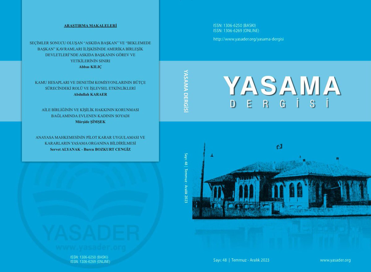 Derneğimizin hakemli yayını olan Yasama Dergisi’nin 48’inci sayısı yayımlandı. Dergimize web sitemizden yasader.org/yasama-dergisi veya Dergipark’tan dergipark.org.tr/tr/pub/yasamad… ulaşabilirsiniz. İyi okumalar dileriz.