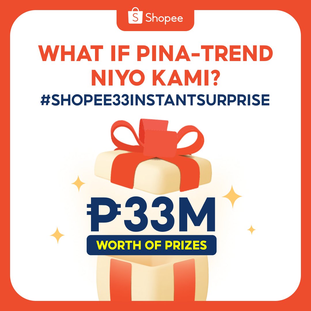 ShopeePH's tweet photo. pag inggit, pikit! may mga pa-premyo kaming worth ₱33M para sa lahat ng Besties na magtu-tweet gamit ang #SHOPEE33INSTANTSURPRISE 😜 https://t.co/GLNrWrUANt