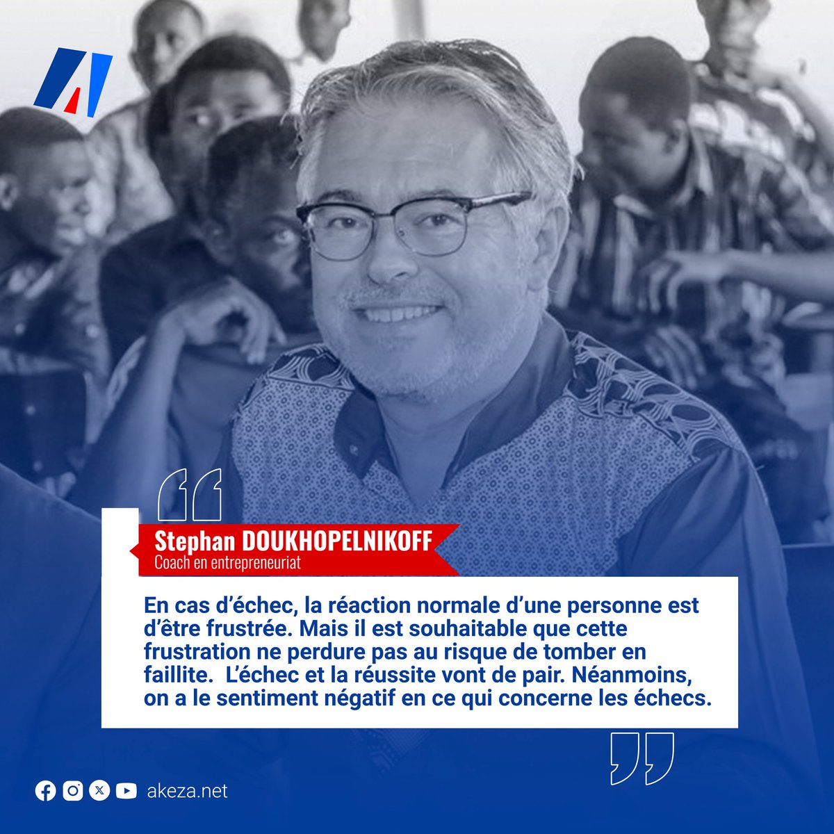 🔴« En cas d’échec, la réaction normale d’une personne est d’être frustrée. Mais il est souhaitable que cette frustration ne perdure pas au risque de tomber en faillite.  L’échec et la réussite vont de pair. Néanmoins, on a le sentiment négatif en ce qui concerne les échecs.»-