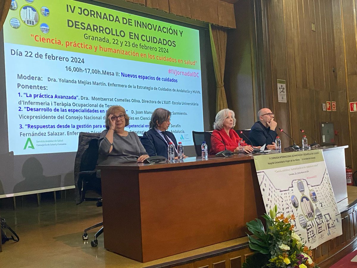 euit_terrassa's tweet photo. La Dra. Montserrat Comellas, directora de l'#EUIT, ha participat a la IV Jornada Internacional de Innovación y Desarrollo en Cuidados (@JornadaIDC) de l'@hospital_hvn que té lloc a Granada, formant part de la taula "Nuevos espacios de cuidados" https://t.co/JrOTDg55um