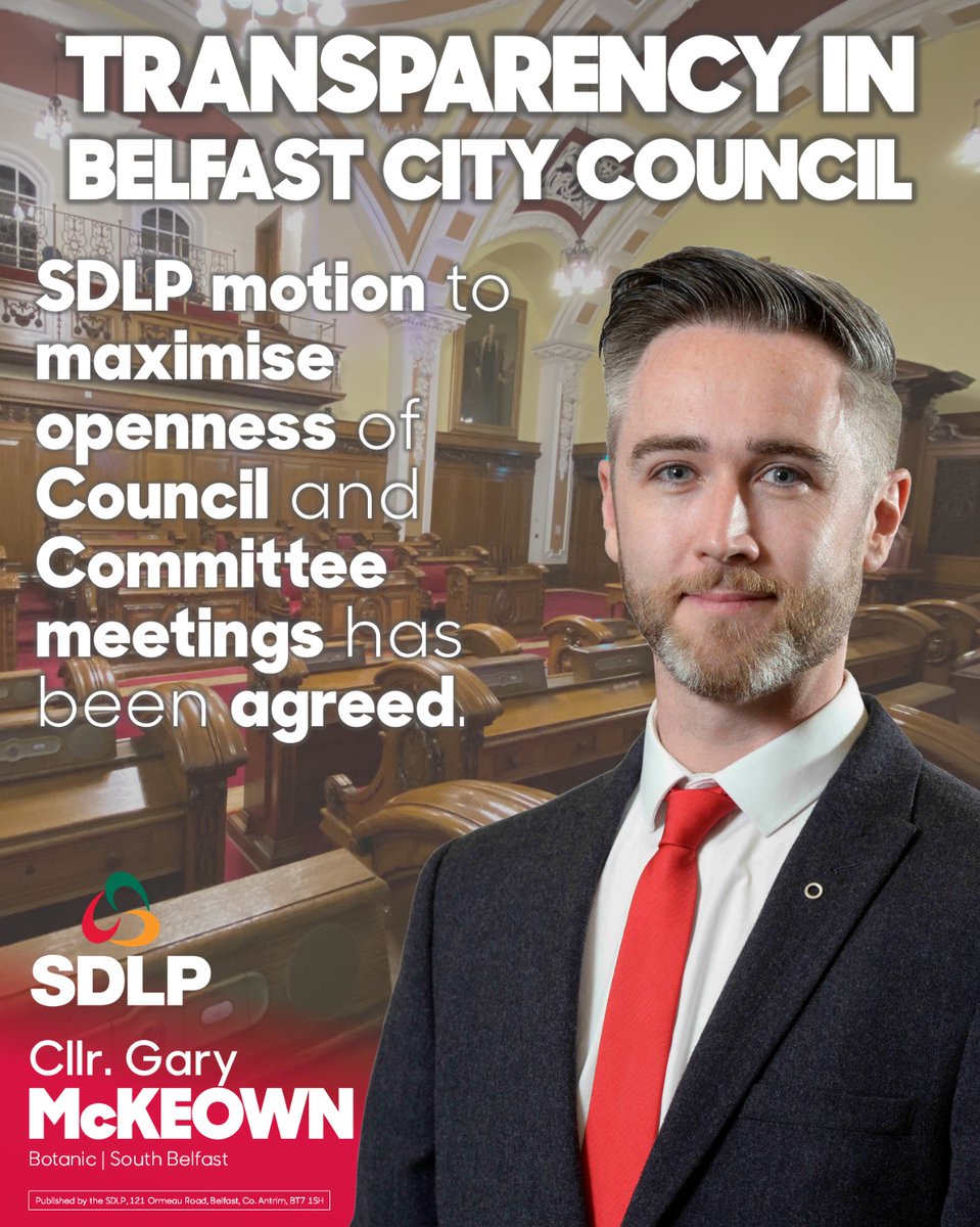 garymckeown's tweet image. My motion to maximise transparency in Belfast City Council has been passed. It's really important that the public and journalists get to see how and why decisions are being made. Too often things are being done behind closed doors. Openness is essential for our democracy.