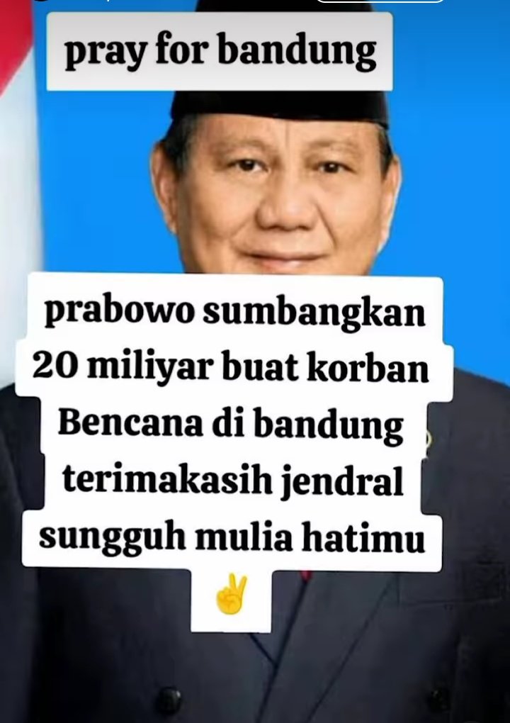 Terima kasih bapak <a href="/prabowo/">Prabowo Subianto</a> .🙏beliau tdk banyak bicara tp ketulusan dan kepedulian terhadap rakyatnya sangat luar biasa.sehat panjang umur sukses selalu pak Prabowo