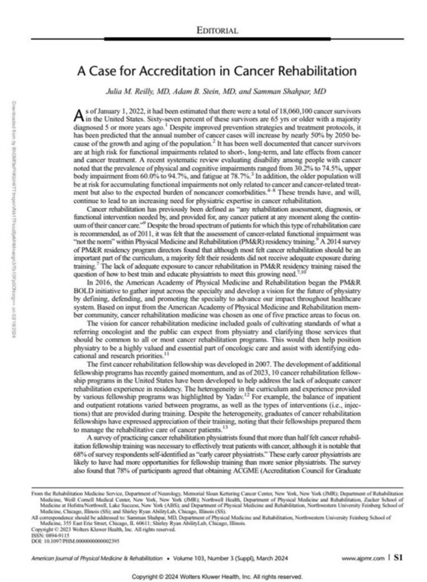Thrilled to have our copies of the <a href="/ajpmr/">ajpmr</a> Cancer Rehabilitation supplement!! Huge thanks to Drs Stein and <a href="/SusanMaltserDO/">Susan Maltser 🇮🇱</a> for leading this effort. Can’t wait to read all of the incredible work by this community #CancerRehab #Physiatry24 

journals.lww.com/ajpmr/toc/2024…