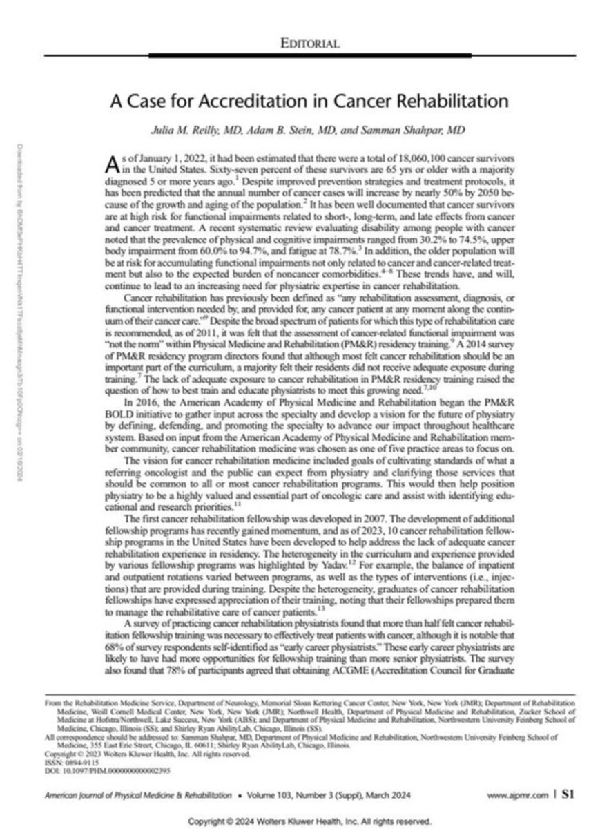 Thrilled to have our copies of the @ajpmr Cancer Rehabilitation supplement!! Huge thanks to Drs Stein and @SusanMaltserDO for leading this effort. Can’t wait to read all of the incredible work by this community #CancerRehab #Physiatry24 journals.lww.com/ajpmr/toc/2024…