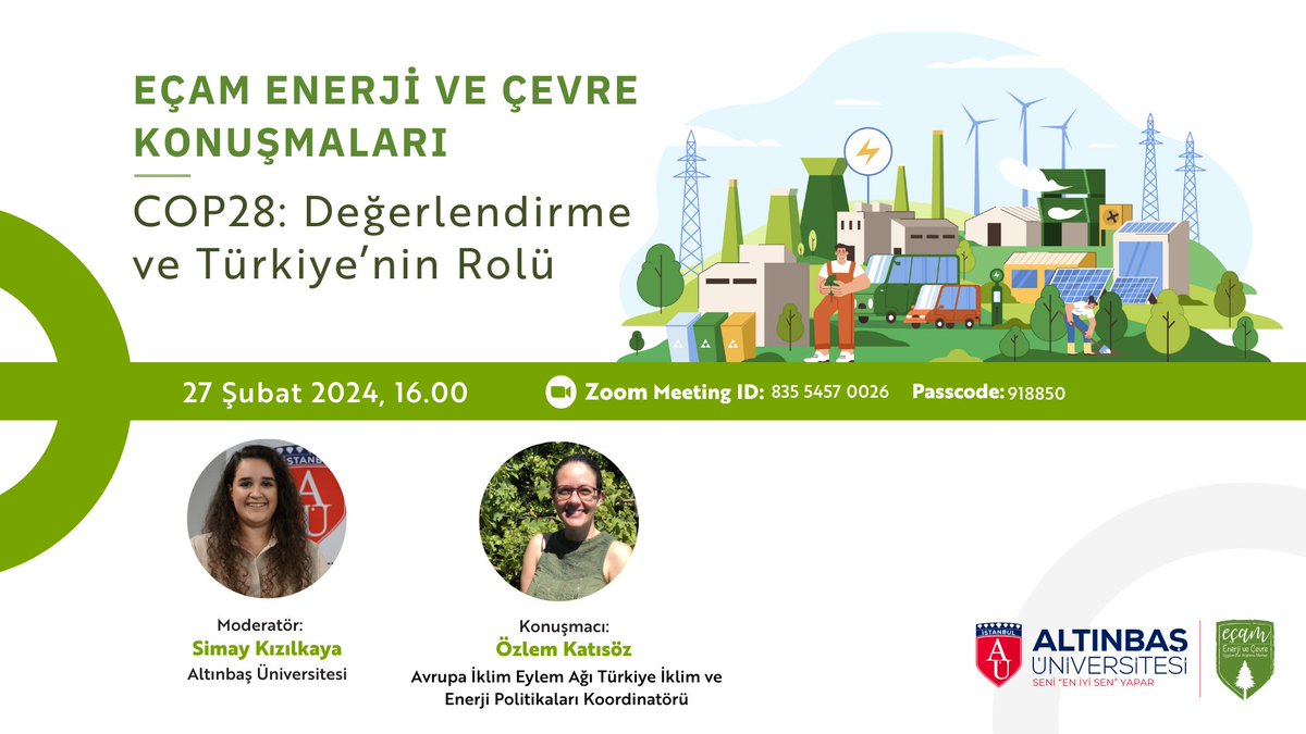 EÇAM'ın düzenlediği "COP28: Değerlendirme ve Türkiye'nin Rolü" etkinliğine davetlisiniz:

🗓️27.02.2024 ⏰16:00

Zoom linki: us06web.zoom.us/j/85125105508?…