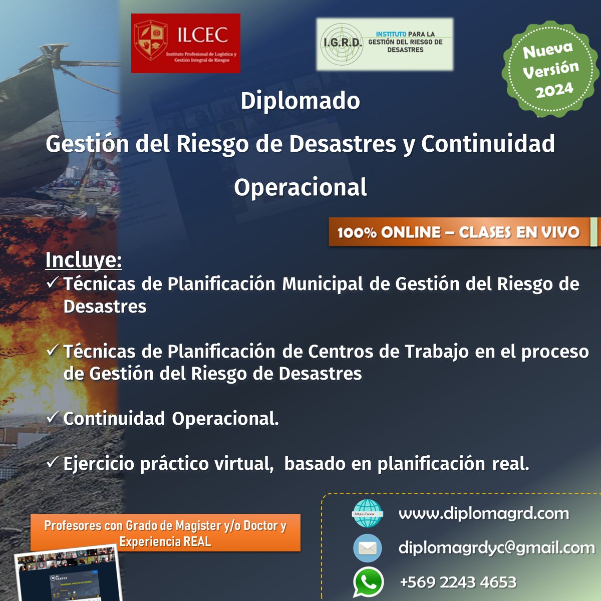 IxGRD's tweet photo. Nueva Versión Diplomado Gestión del Riesgo de Desastres y Continuidad Operacional 

Actualizamos contenidos para Incluir Planificación Municipal en Gestión del  Riesgo de Desastres y para Centros de Trabajo.  
100%  online y en VIVO 
25.MAR.2024 (19 a 22 horas). https://t.co/T7AgggUSaB