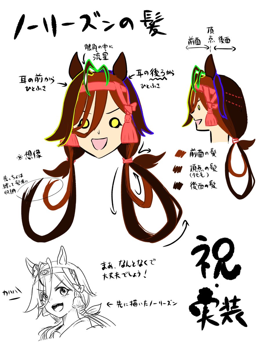 ノーリーズンの髪型の構造考えてみた(※資料少ないので間違ってる可能性
