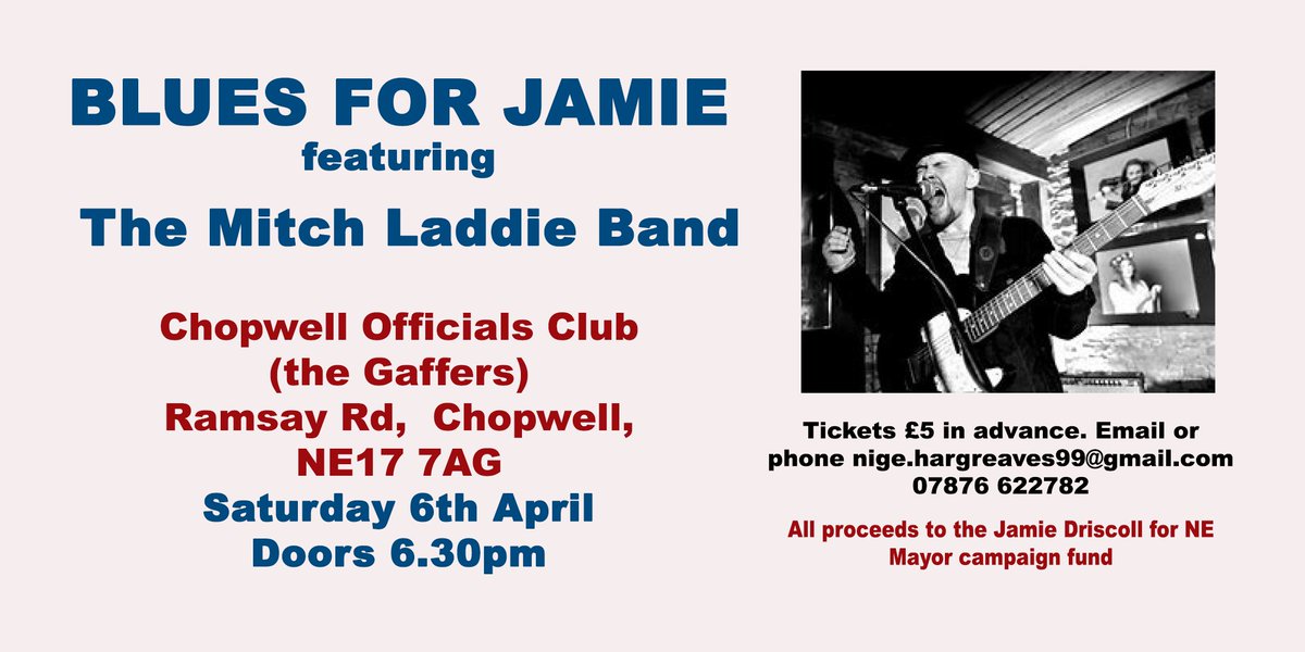 Thanks to our great friends in Chopwell for organising this fundraiser for #JamieDriscoll Tickets as below.