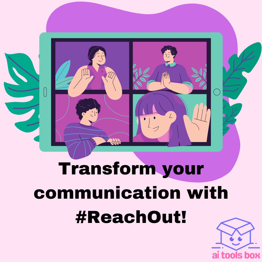 AiToolsBox's tweet image. 🚀 Transform your communication with #ReachOut! 🗣️💡 From AI-driven customer interactions to seamless team collaboration, ReachOut is here to revolutionise the way we connect. Explore the future of communication ➡️ aitoolsbox.online/go/reachout
#AICommunication #InnovateNow