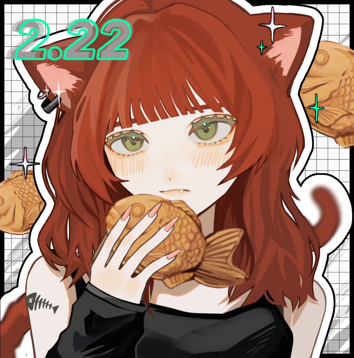 taiyaki 1girl wagashi animal ears green eyes cat ears solo  illustration images