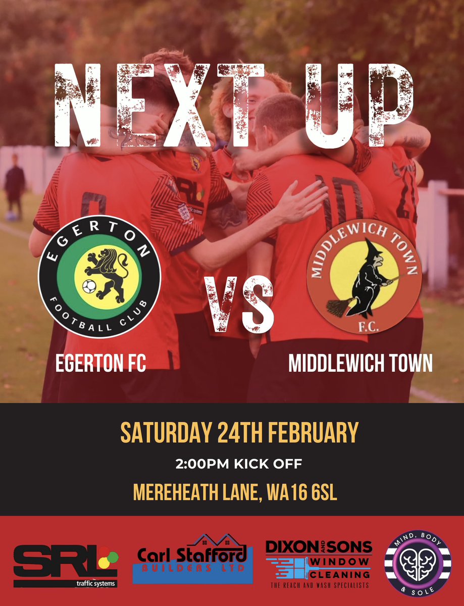 Away days…🧙🏻‍♀️

It’s the reverse fixture as we now travel to Egerton, looking to keep our run going.

🆚 <a href="/FcEgerton/">Egerton FC First & Reserve Team 🟡🟢⚫️</a> 
📆 Saturday 24th February
⌚️ 2pm KO 
🏟 Mereheath Lane, WA16 6SL
🏆 Cheshire Premier Division

🧙‍♀️🧙‍♀️🧙‍♀️

#upthewitches