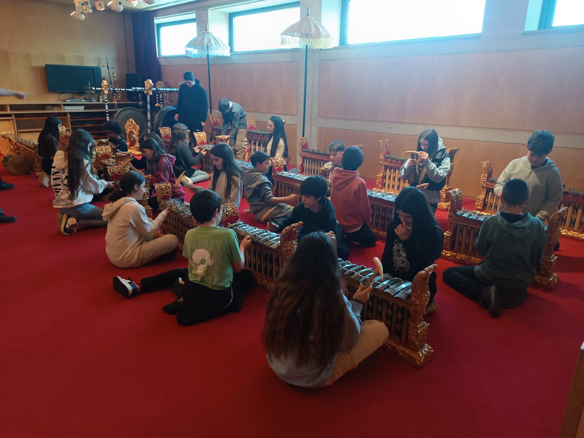 VilaExpressio's tweet photo. Aquestes setmanes els alumnes de 1r d'ESO han vist de prop instruments musicals de totes les èpoques i indrets al museu de la música de Barcelona. També han fet sonar ben fort el gamelan balinés! @INS_Vilamajor @MuseudelaMusica #gamelan https://t.co/h66VLY4Fbf