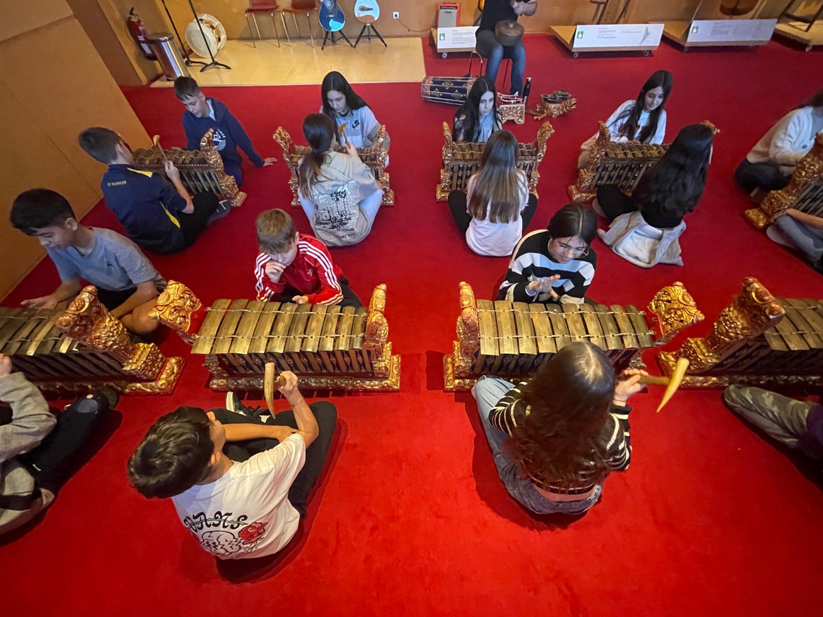 VilaExpressio's tweet photo. Aquestes setmanes els alumnes de 1r d'ESO han vist de prop instruments musicals de totes les èpoques i indrets al museu de la música de Barcelona. També han fet sonar ben fort el gamelan balinés! @INS_Vilamajor @MuseudelaMusica #gamelan https://t.co/h66VLY4Fbf