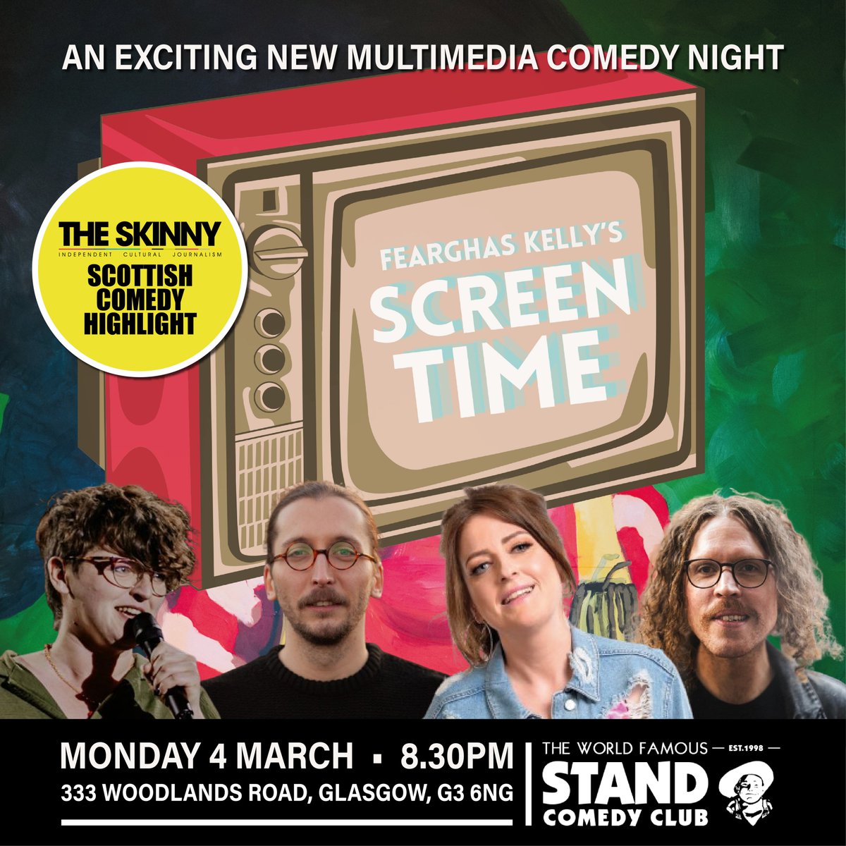 📺 SCREEN TIME RETURNS 📺 Very excited to finally scream about the line-up joining me for the next show: 📺 @Susan_Riddell_ 📺 @ruthokhunter 📺 @RichieJBrown 📅 Monday 4 March ⏰ 8.30PM 📍 @StandGlasgow 🎟️ GET TICKETS NOW PLEASE: thestand.co.uk/performance/16…