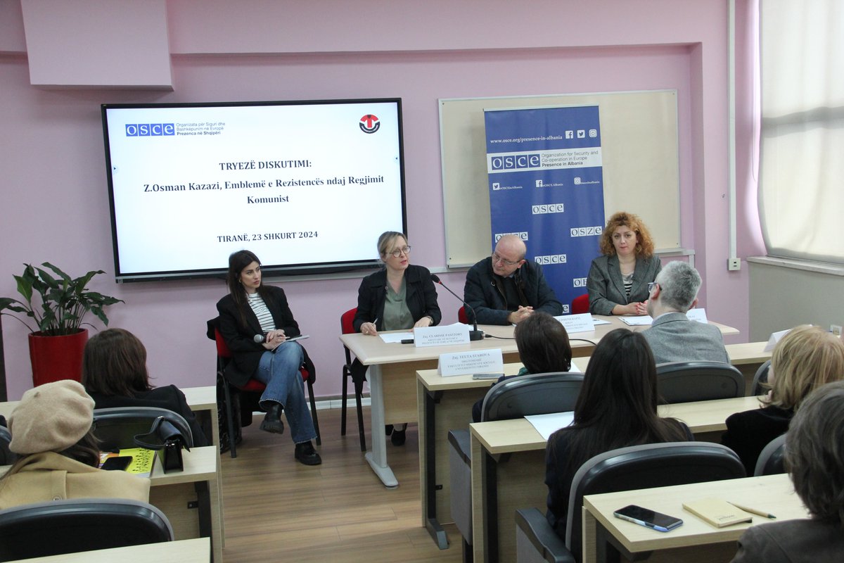 OSCEinAlbania's tweet image. It's important to keep memories alive &amp;amp; engage #youth in an active #dialogue about totalitarian past. Forum discussion today on 🇦🇱 resistance against communist regime w/ @Uni_Tiranes students &amp;amp; screening of “The eyes of the soul” about Osman Kazazi, Albania's Mandela. #MemoryDays