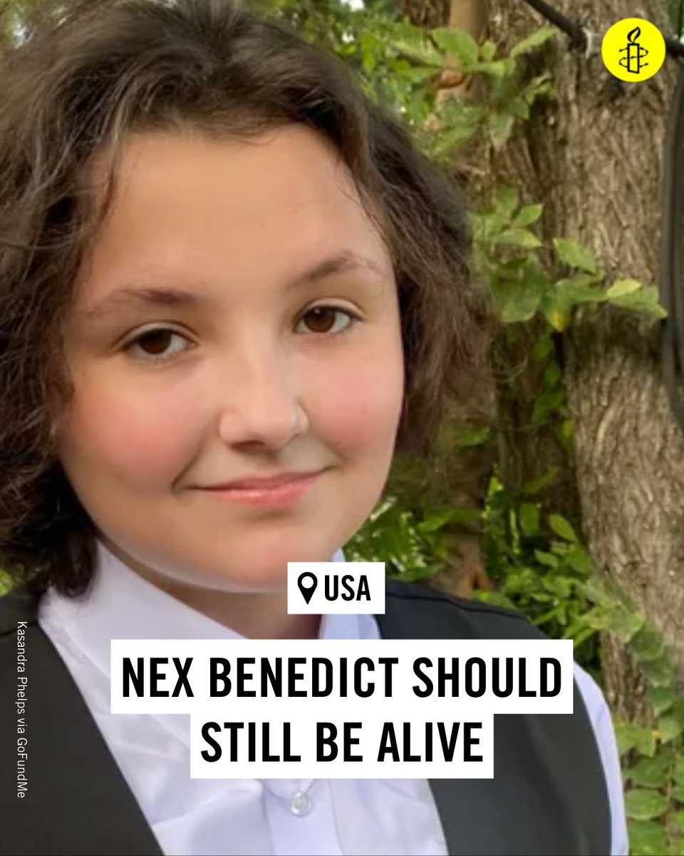 Nex Benedict, a non-binary teen from Oklahoma, should still be alive. Nex died in hospital after being "jumped" at school.

Living free from violence is a human right.

LGBTI rights are human rights.