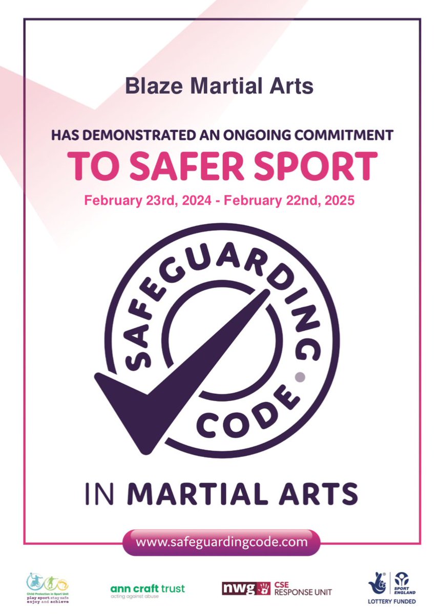 blazemartialart's tweet photo. 🔥🥋👍 Very pleased to have been recognised once again by the 'Safe Guarding Code' in Martial Arts.

✅ For more information -- https://t.co/8w3e8GXNkL

#BlazeMartialArts #AscotKickboxing #WokinghamKickboxing #Windsorkickboxing #BracknellKickboxing https://t.co/bUbKwS8fYl