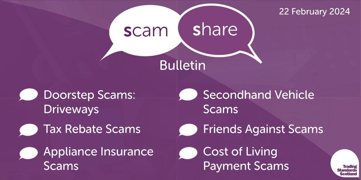 There have been reports of rogue traders in the Johnstone Castle area. Always take time to think before making a decision.

Report any suspicious behaviour to Police Scotland on 101 or report scams to Advice Direct Scotland on 0808 164 6000 or lght.ly/mce714g

#ScamShare