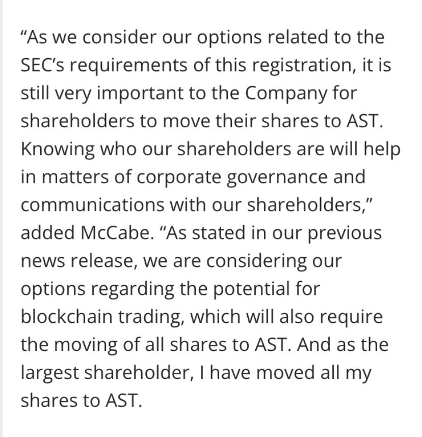 @mikests9 @KarmaCollects @bleedblue18 I think that McCabe has made his position extremely clear in a recent Press Release. Transfer your shares to AST/EQUINITY‼️
#MMTLPARMY