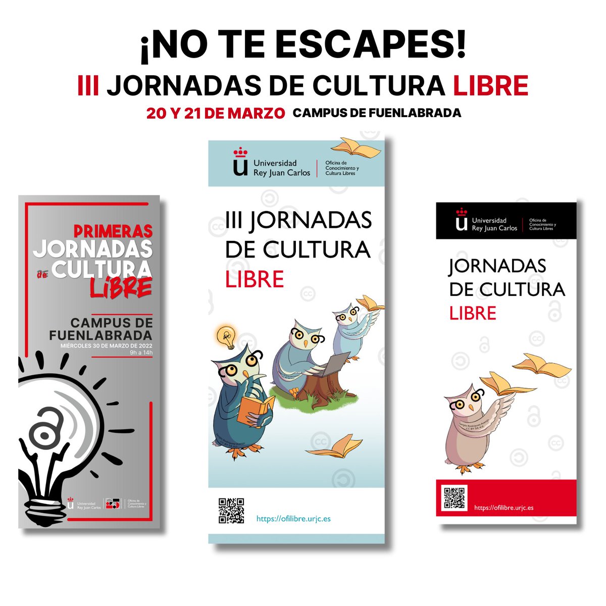 ¡Grandes noticia! Las III Jornadas de Cultura Libre están a punto de llegar. 🎉

¡Te esperamos el 20 y 21 de marzo en el campus de Fuenlabrada! 📅🌟

Detalles e inscripciones aquí: [eventos.urjc.es/109643/detail/…]

¡No te las pierdas! #CulturaLibre #URJC #OfiLibre