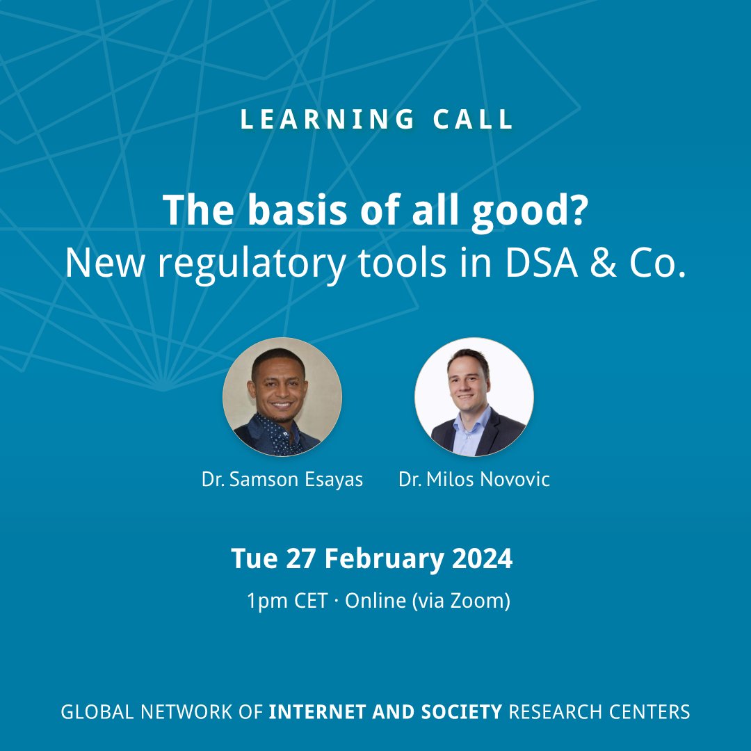 #European legislation on digital platforms is rapidly evolving. <a href="/Hahubelgobez/">Sam</a> &amp; Milos Novovic from <a href="/HandelshoyskBI/">Handelshøyskolen BI</a> will shed light on the core of the Digital Services Act (#DSA) &amp; its systemic approach to platform regulation. #NoC 

Next Tuesday, 1pm 👉 hiig.de/events/the-bas…