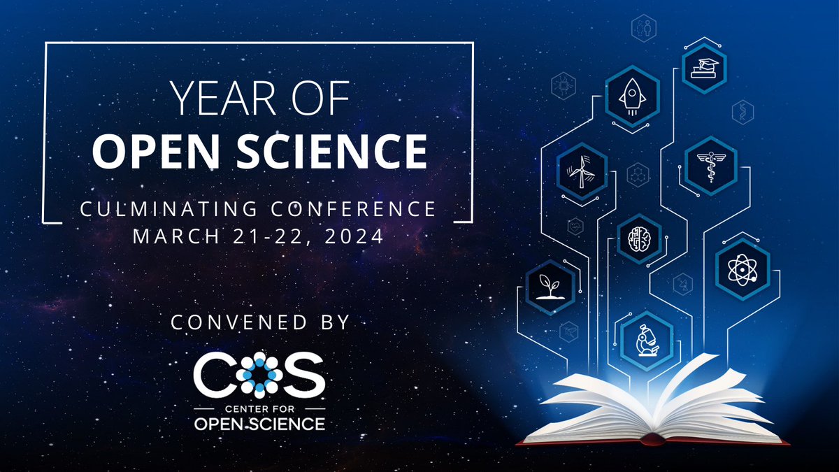 Don't miss the Year of Open Science Culminating Conference on March 21-22, 2024! Explore plenary sessions, lightning talks, and more. Speakers from @UNESCO, @NASA, @DORAssessment, @PREreview_, @NSF, @WHOSTP, @DataSeerAI, @ospoplusplus and more! cos.io/yos-conference
