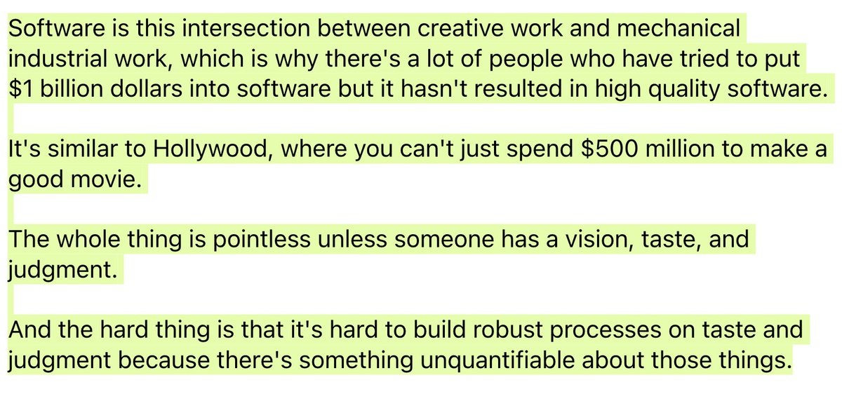 sariazout's tweet image. Building quality software requires an alchemical combination of skill and soul.

I love this insight from @patrick_oshag  episode with @patrickc