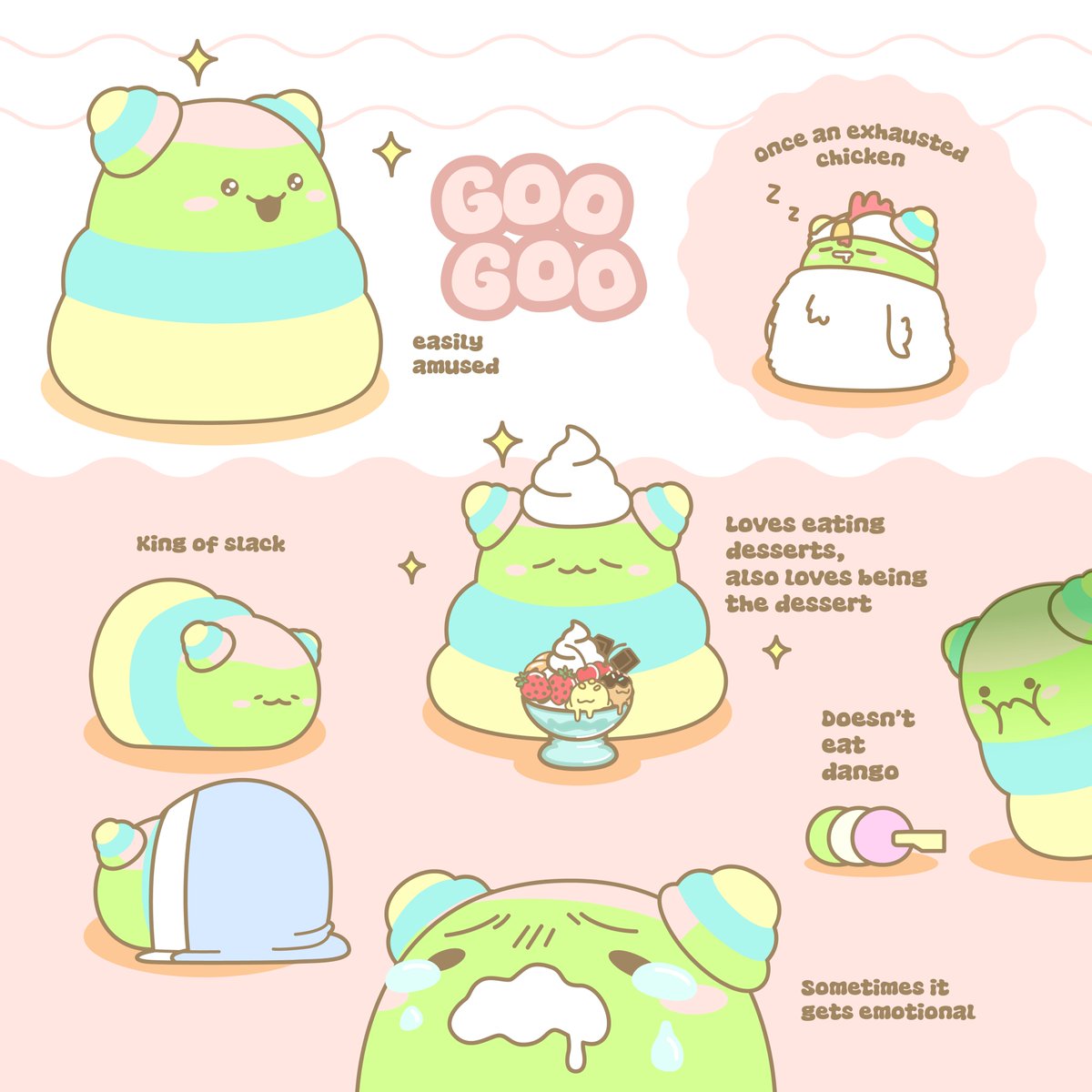 Meet GooGoo from #GachyiLand 🌈: 
The king of slack who's easily exhausted but never too tired for desserts! 🍰 With a heart as big as his appetite, he sometimes gets a bit too emotional. 

Soon you can Join GooGoo on his sweet adventures and maybe share a dessert or two!